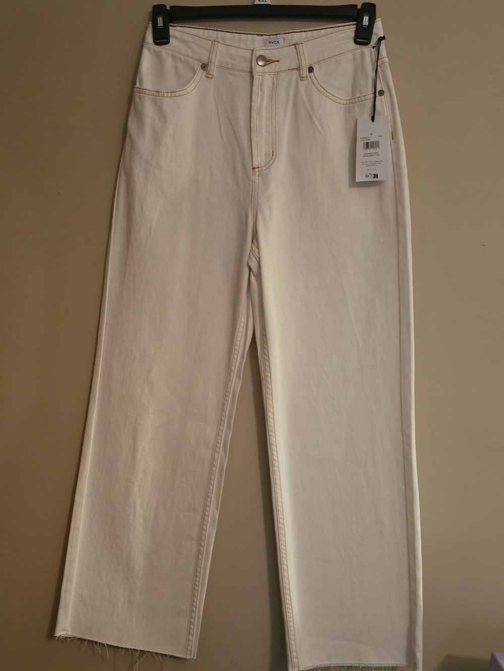 New RVCA Women's Size 28 High-Rise Straight Leg Off-White Gold Stitching Jeans